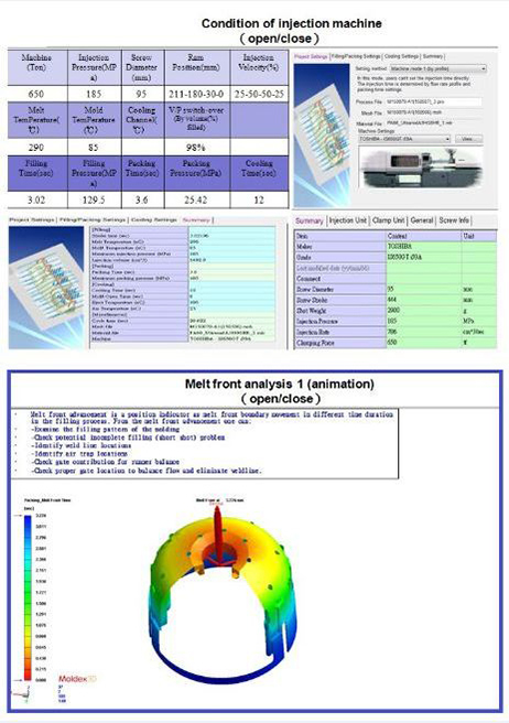 Mold flow analysis – condition of injection machine & melt front analysis